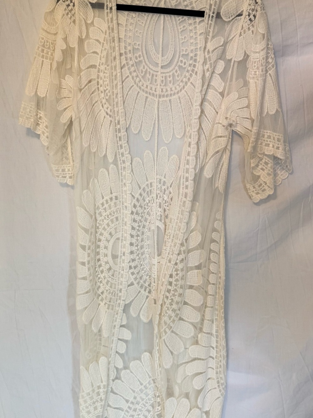 Rebellion Cream Lace Crochet Open Front Duster/Cardigan Size Small (KK7)